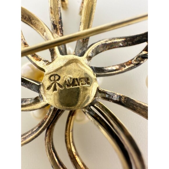 RR vintage sterling silver gold vermeil real freshwater pearls ribbon brooch pin - Picture 7 of 8